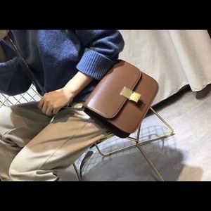 Smooth Leather Gold Buckle Cross Body + Clutch Bag